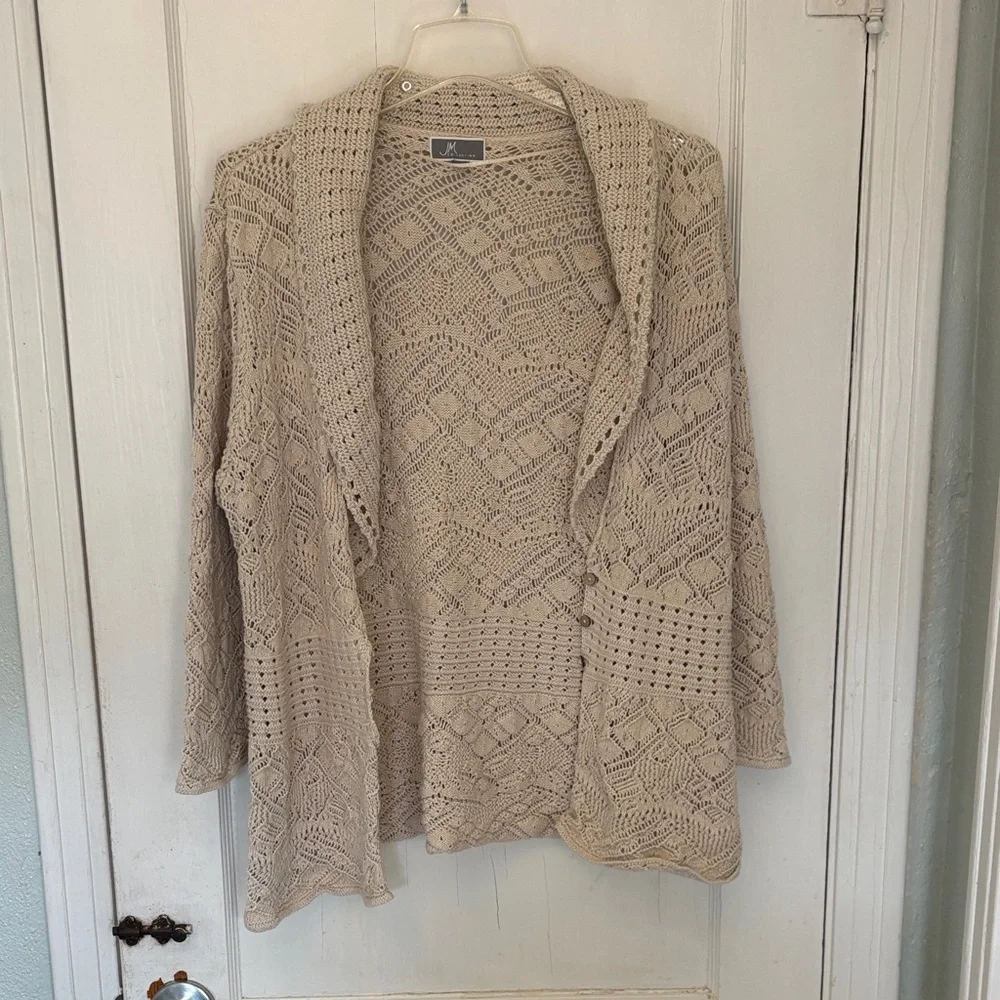 JM Collection Textured Beige knit  Cardigan - Picture 4 of 7